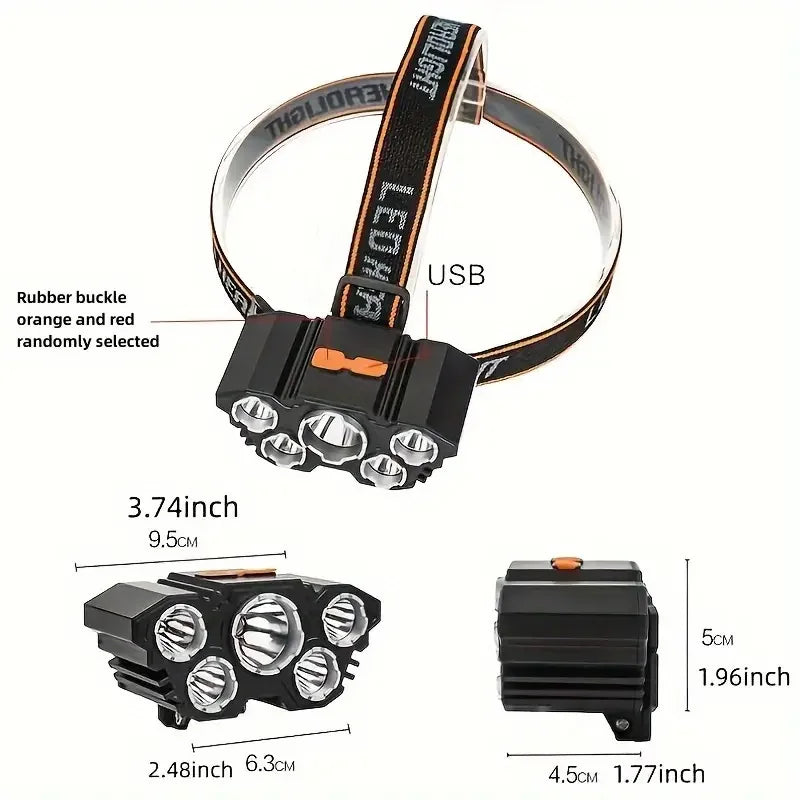 5 LED Headlamp High Power LED Flashlight Waterproof USB Charging Outdoor Head Mounted Torch Flashlight Camping Adventure Fishing