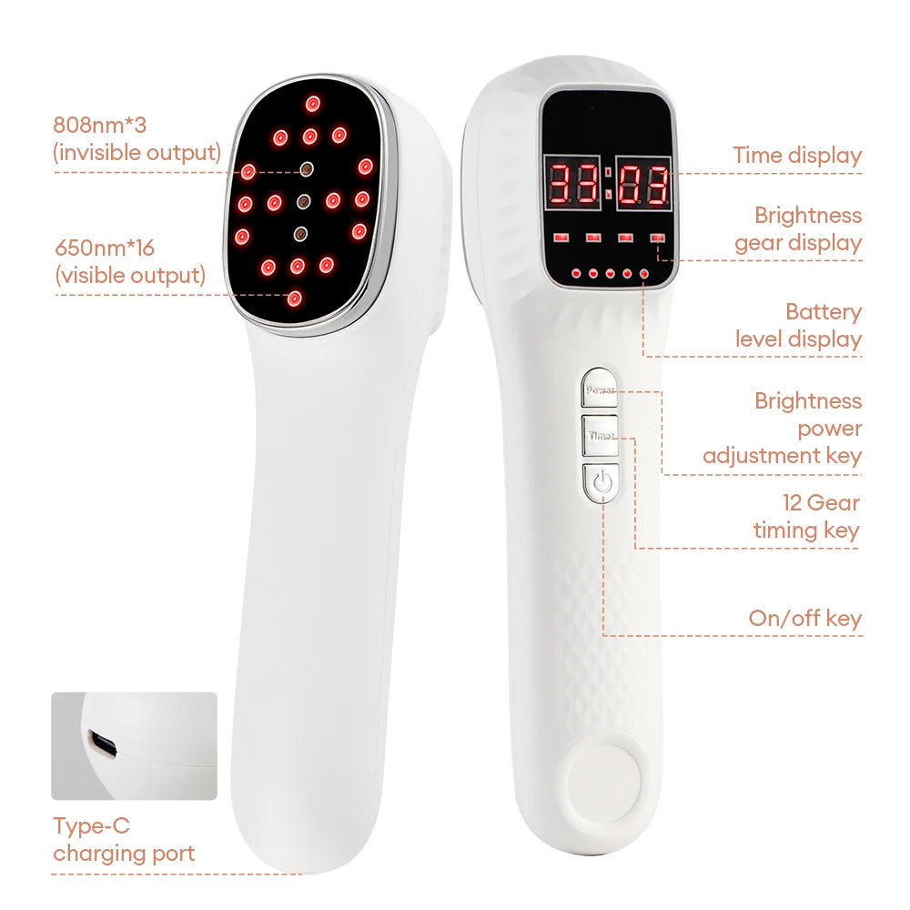 New 650nm 808nm Handheld Facial Body Red Light LED Laser Therapy Beauty Device Anti Aging Wrinkle Acne Body Fatigue Relief Healt