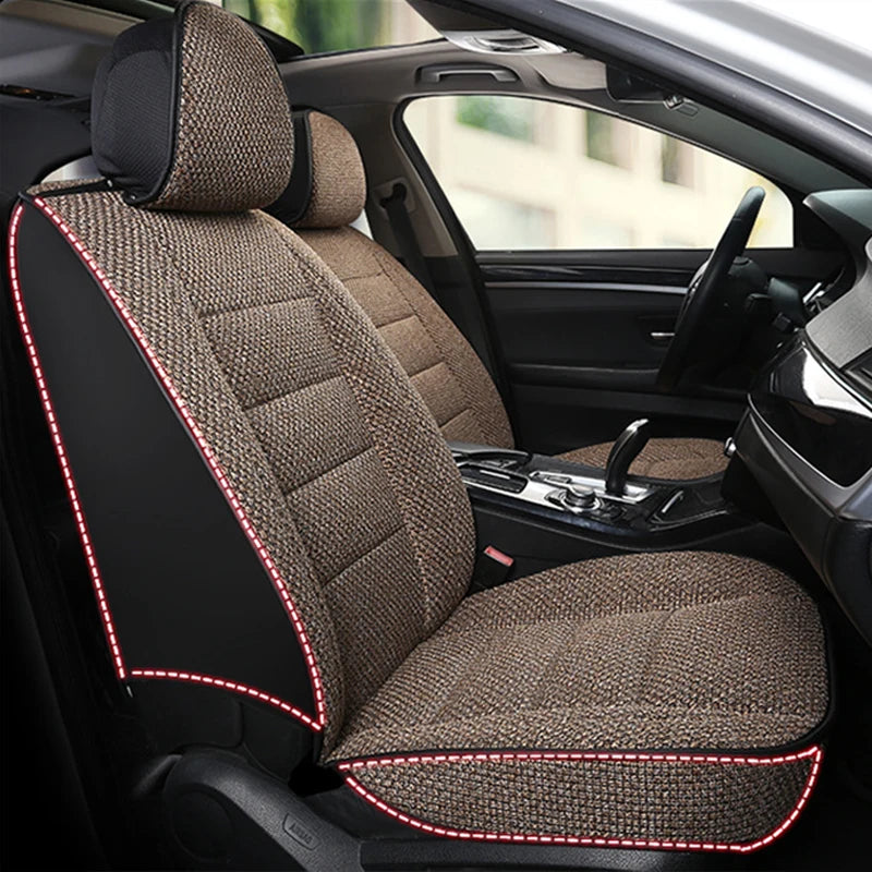 Four Season Universal Car Seat Cover Linen Fabric Front Single Seat Cushion Auto Suv Truck Van All-inclusive Protector Cover