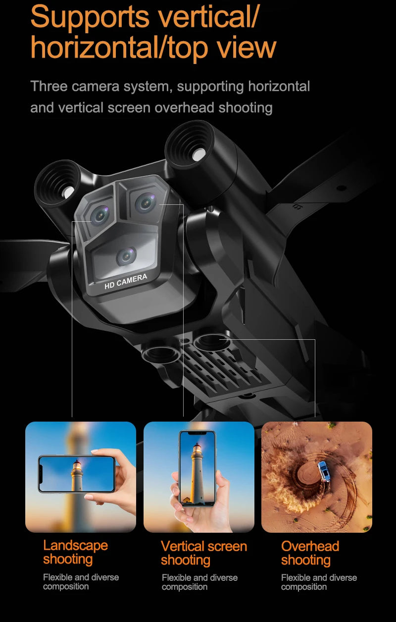 KBDFA New M4 RC Drone 4K Professinal With Wide Angle Triple HD Camera Foldable RC Helicopter WIFI FPV Height Hold Toy Drone