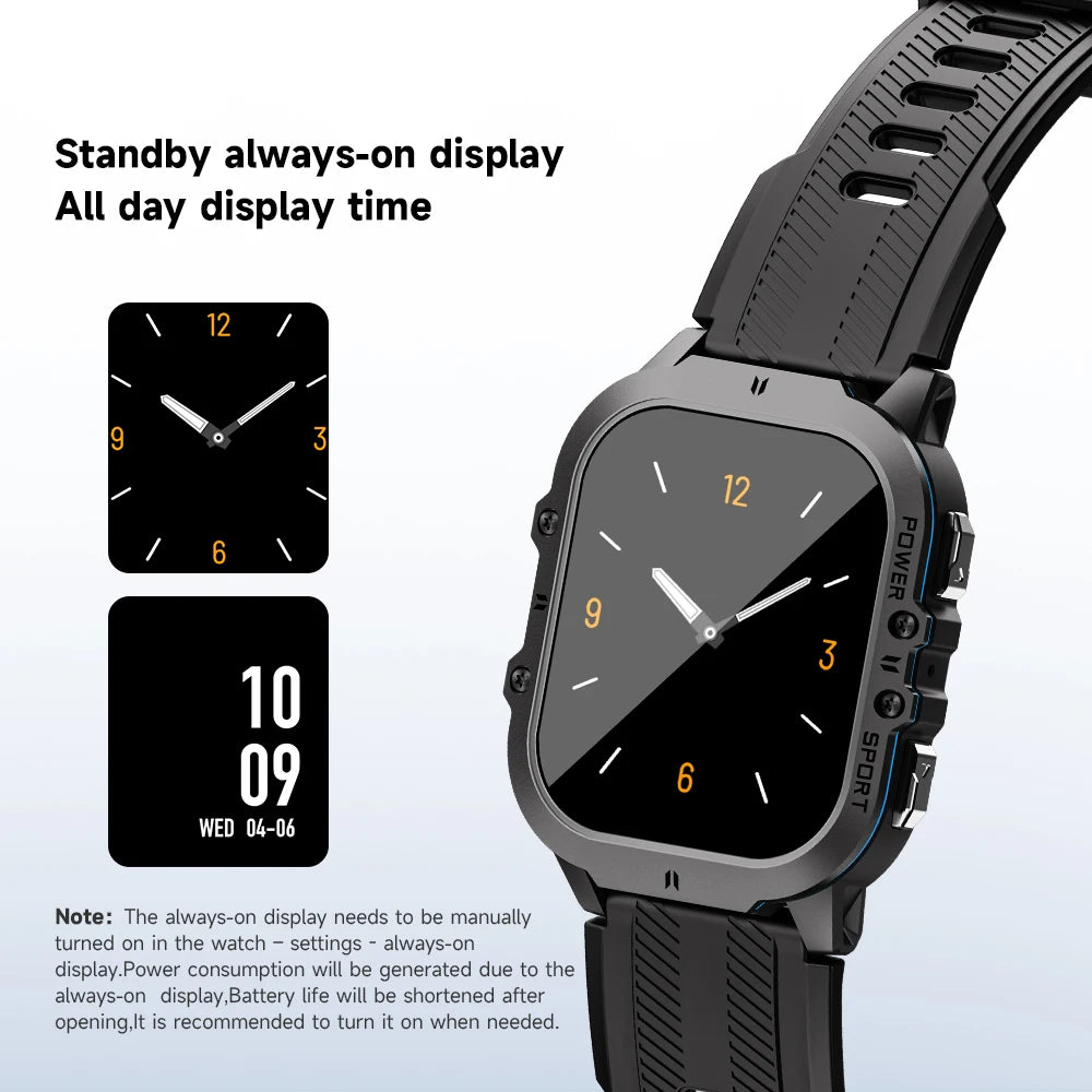 LEMFO New C26 Smart Watch Men AMOLED 1.96 Inch HD Screen Bluetooth Call 100＋ Sports Modes 1ATM Waterproof Outdoor Smartwatch