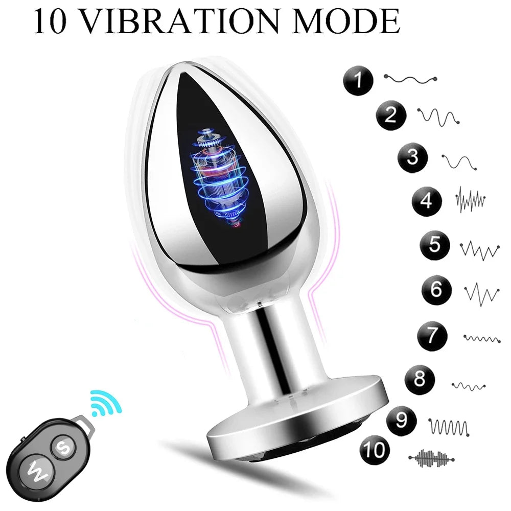 Wireless Remote Control Anal Vibrator Metal Butt Plug for Men Prostate Massager Female Masturbator Adult Sex Toys for Women Men