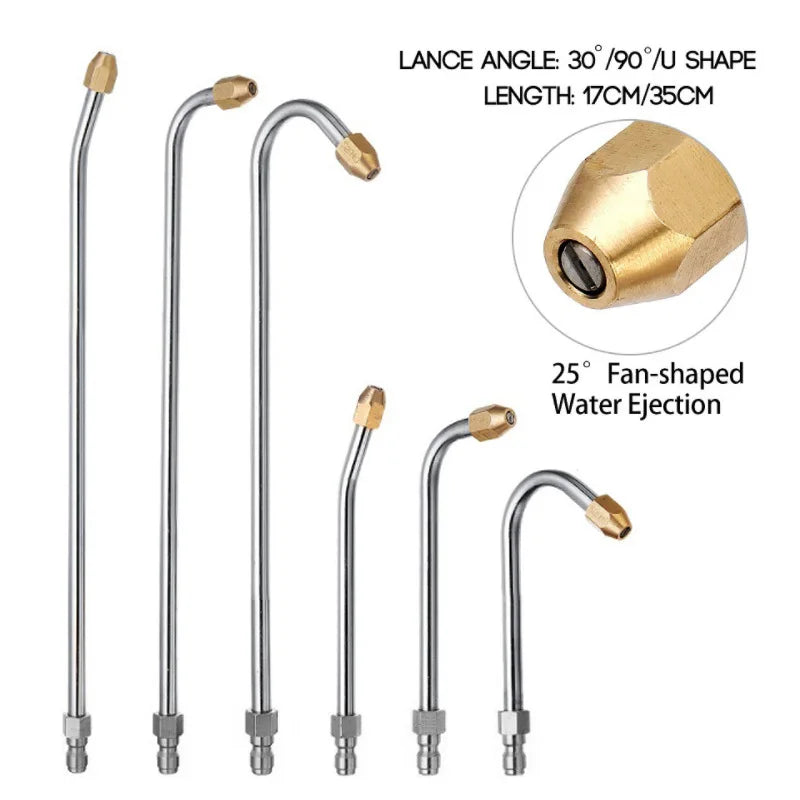 25°/90°/U High Pressure Washer Extension Wand With 1/4 Quick Connector Lance Spear With CurvedHead Rod Cleaning Tool for car