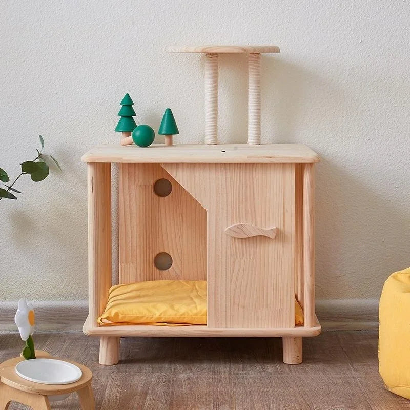 Creative Pet Nest Cat Bed Wooden Cats House Condos Bedside Table Large Space Pet Bed for Small Medium Dogs Wood Bed Cat Supplies