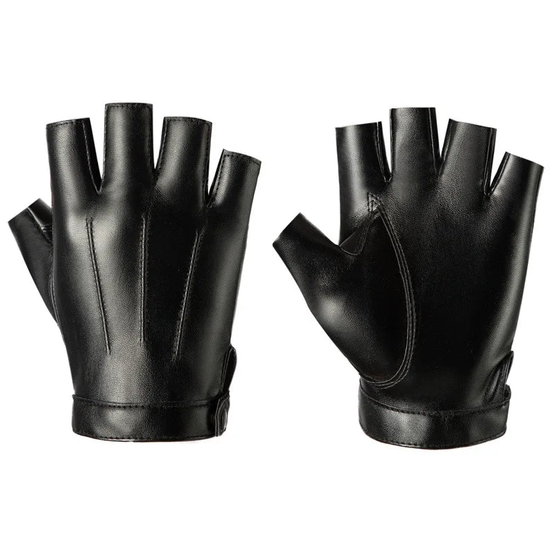 Men Women Gloves PU Leather Fingerless Fitness Sports Button Street Dance Perform Fishing Tactics Four Seasons Cycling Gloves