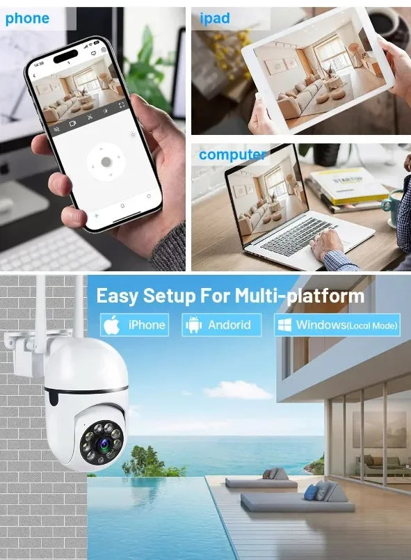 CCTV Wifi Camera Wireless Security Surveillance Cameras Outdoor 4X Digital Zoom Night Color AI Smart Tracking Two Way Audio IP66