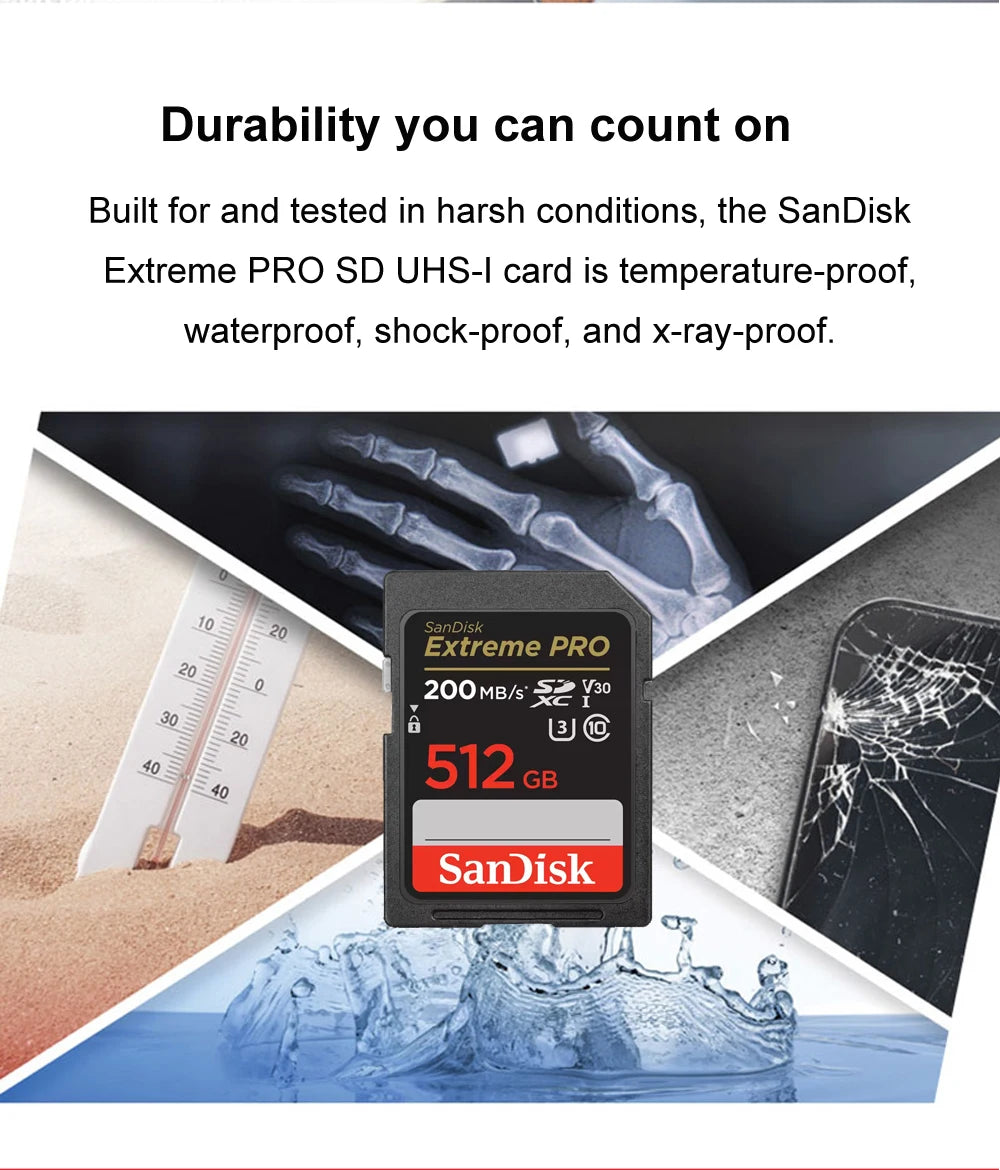 SanDisk SD Card for Camera 100M-200M/s 256GB 128GB 64GB 32GB Memory Card U3 U1 4K Flash Card for Camera Flash Card SDXC SDHC