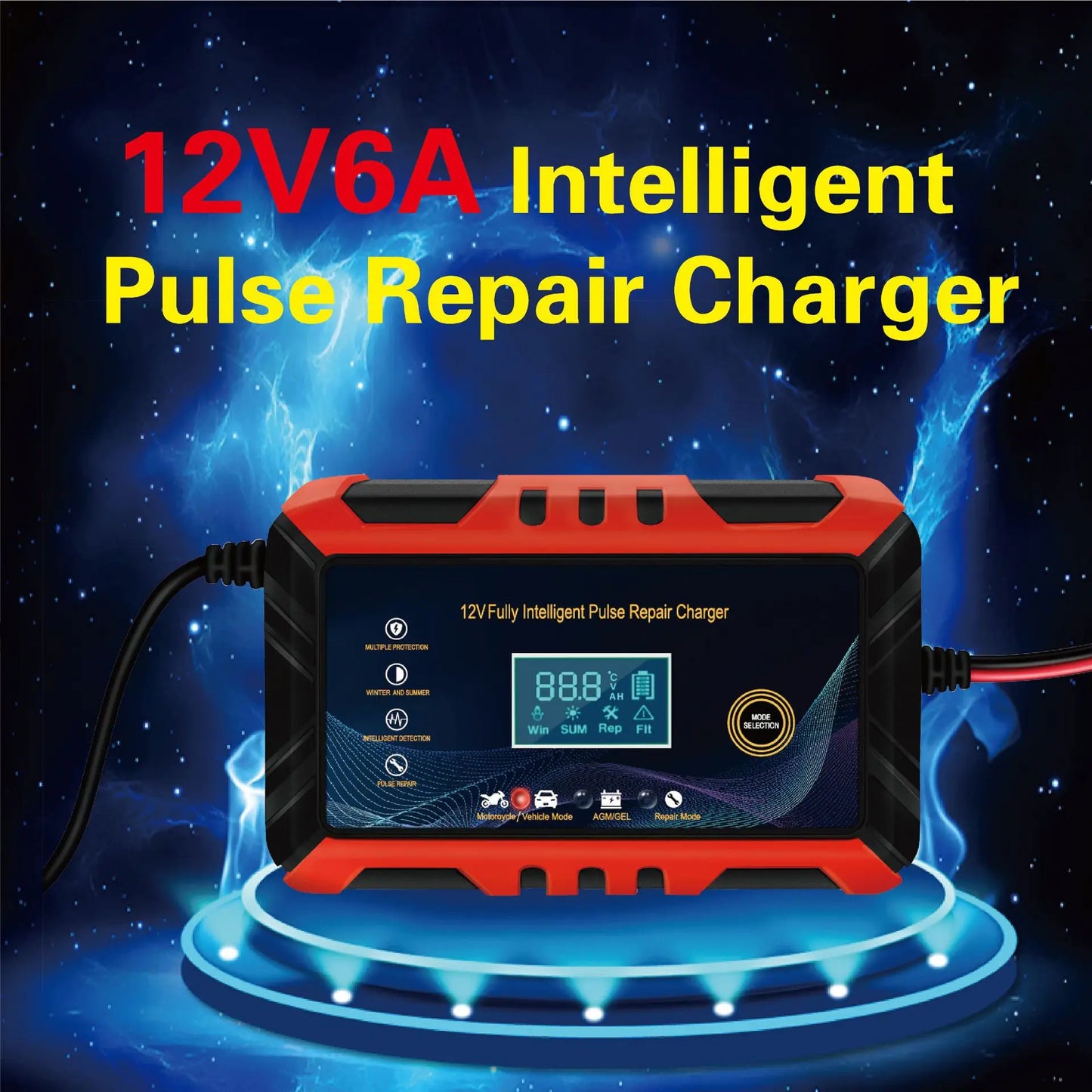 Car Battery Charger Intelligent Pulse Repair LCD Display 12V Car Battery Motorcycle Battery Charging Battery Repair Charger