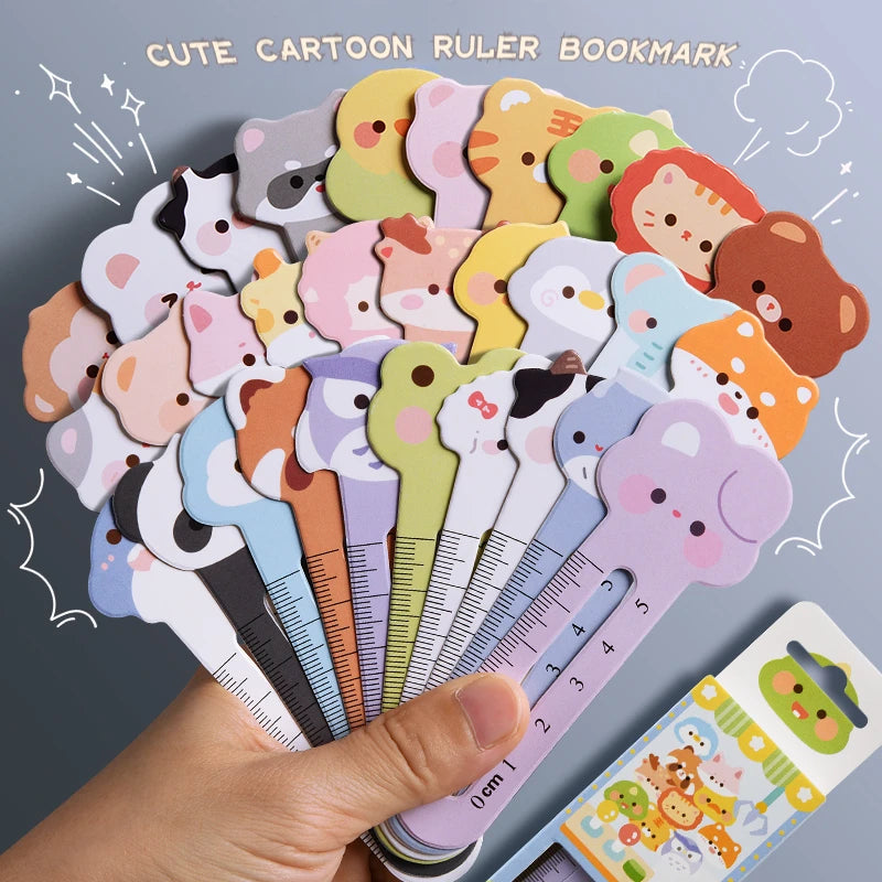 30Pcs Cute Animal Cartoon Bookmarks Set with Reading Ruler Fun Book Accessories for Kids Students School Office Gifts