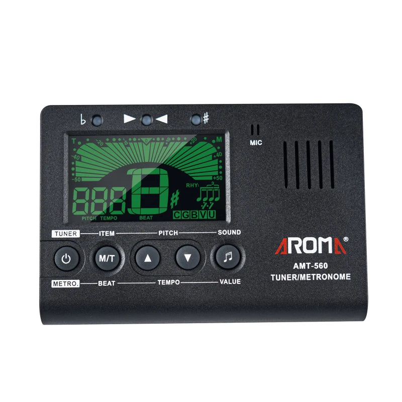 Aroma AMT-560 Electric Tuner & Metronome Built-in Mic with Pickup Cable 6.3mm for Guitar Chromatic Bass Violin Ukulele Universal