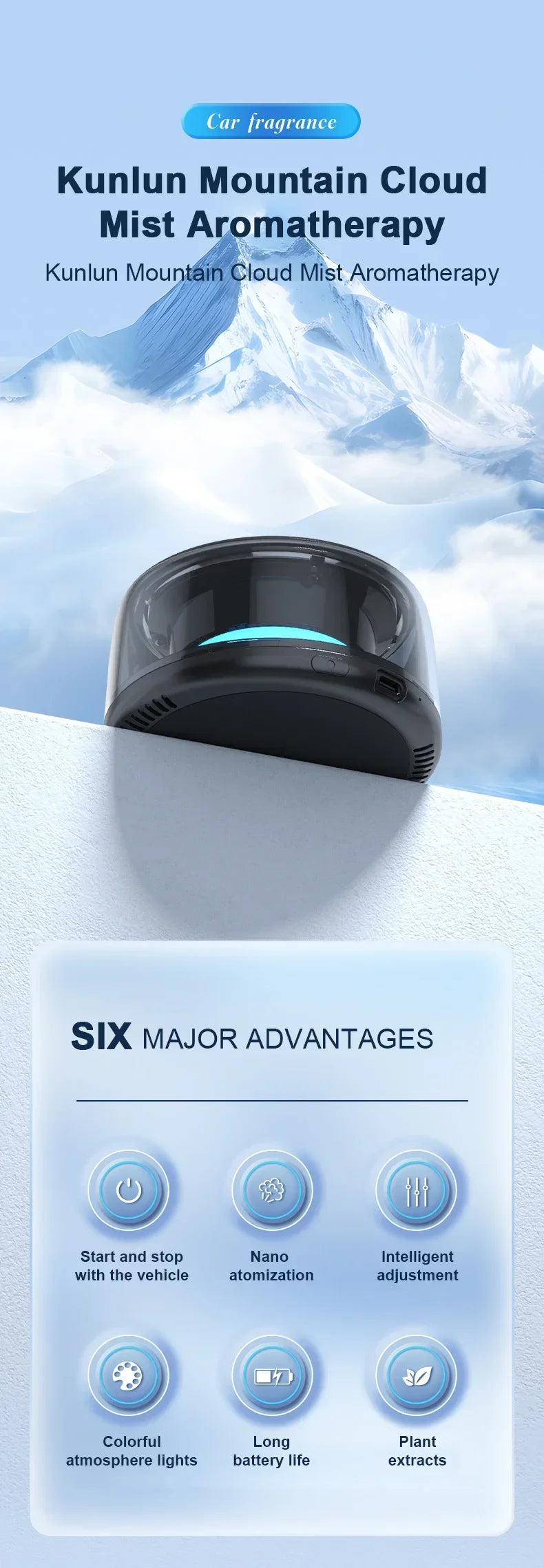 Car Air Freshener Electric Auto Aroma Diffuser Auto on/Off Essential Oil Diffuser Adjustable Intensity Aromatherapy Diffuser