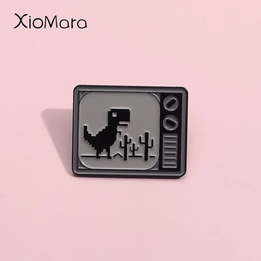 Dinosaur Pixel Games Mosaic Enamel Pins Custom 90's Retro TV Brooches Lapel Badges Cartoon Animal Jewelry Gift For Kids Friends