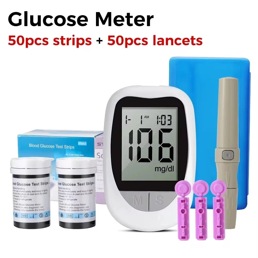 AJC Blood Glucose Meter Glucometer Kit Code Free Diabetes Test 50/100pcs Strips With Lancets Medical Blood Sugar Mg/mmol