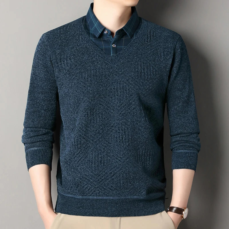 Fashion Thick Fleece Sweater Men's Knitting Pullover Men Winter Autumn Clothing Polo Neck Thickened Warm Pullovers