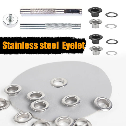 100 sets of stainless steel  eyelets with a tool ,for canvas holes, clothes, handbag, 5mm/6mm inner diameters
