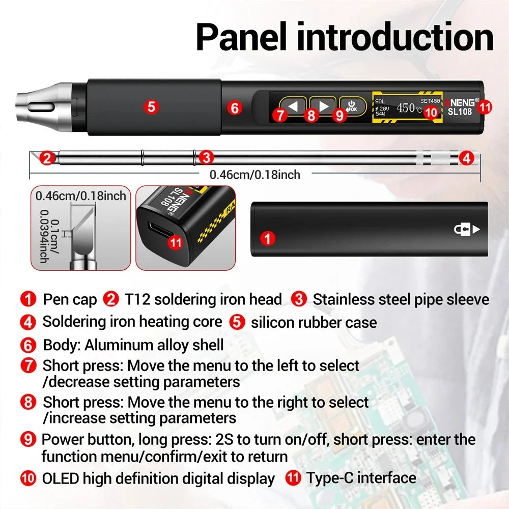 96W Smart Electric Soldering Iron Fast Heating Soldering Iron Kit 100~450℃ Adjustable Temperature Repair Solder Pen Welding Tool