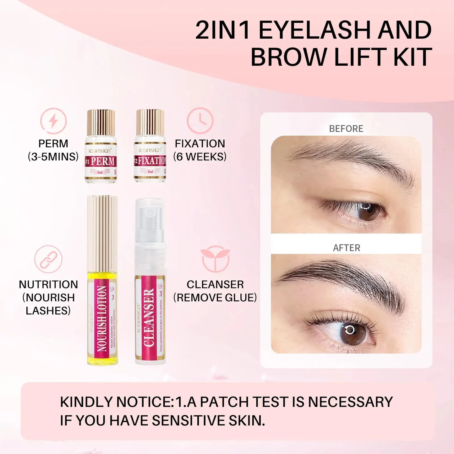 ICONSIGN 2IN1 Professional Fast Perming Lash Liftng Kit Lasting 6-8 Weeks Mascara Eyelash Enhancer Brow Lamination Makeup Tool