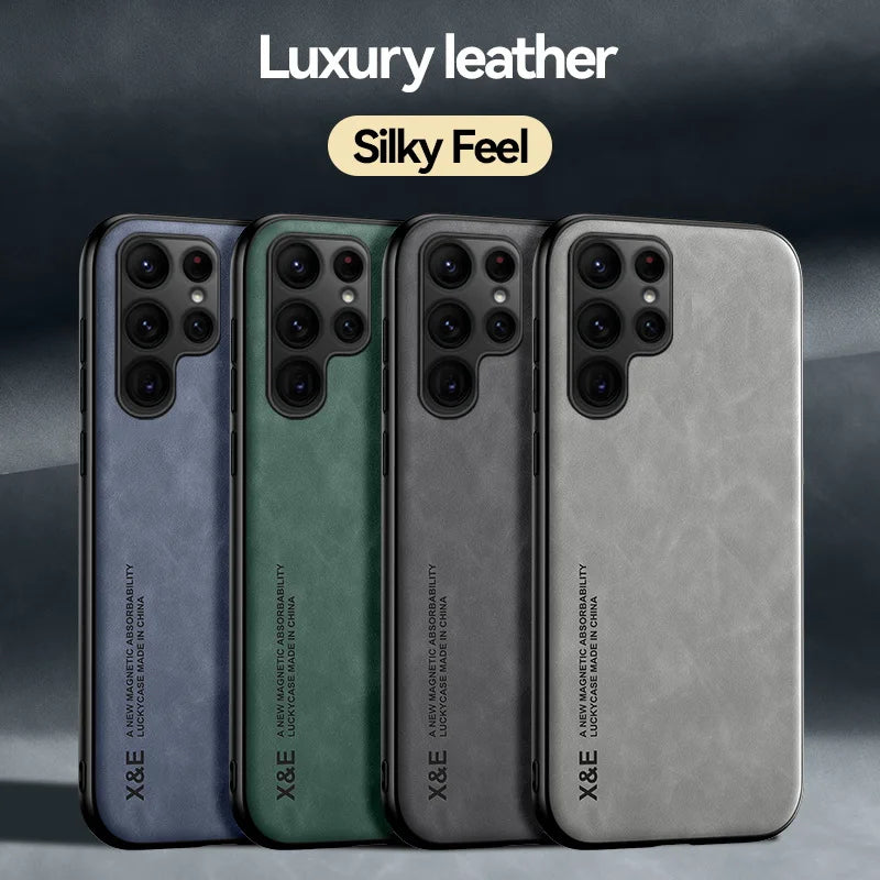 Magnetic Sheepskin Leather Case For Samsung S25 S24 S23 S22 Ultra S21 S20 FE Plus A73 A52s A53 A54 A55 5G Soft Shockproof Cover