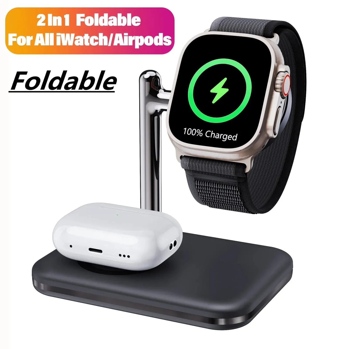 2 In 1 Fast Magnetic Watch Wireless Charger Stand for Apple Watch 1-9 SE Ultra IWatch Airpods Pro Portable Charging Dock Station