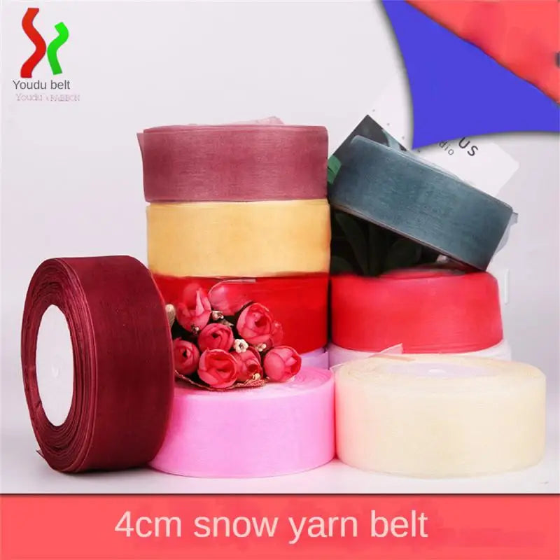 4cm Sheer Chiffon Organza Ribbon Webbing Crafts Christmas Halloween Wedding Decoration Gifts Wrapping Bow Fabric