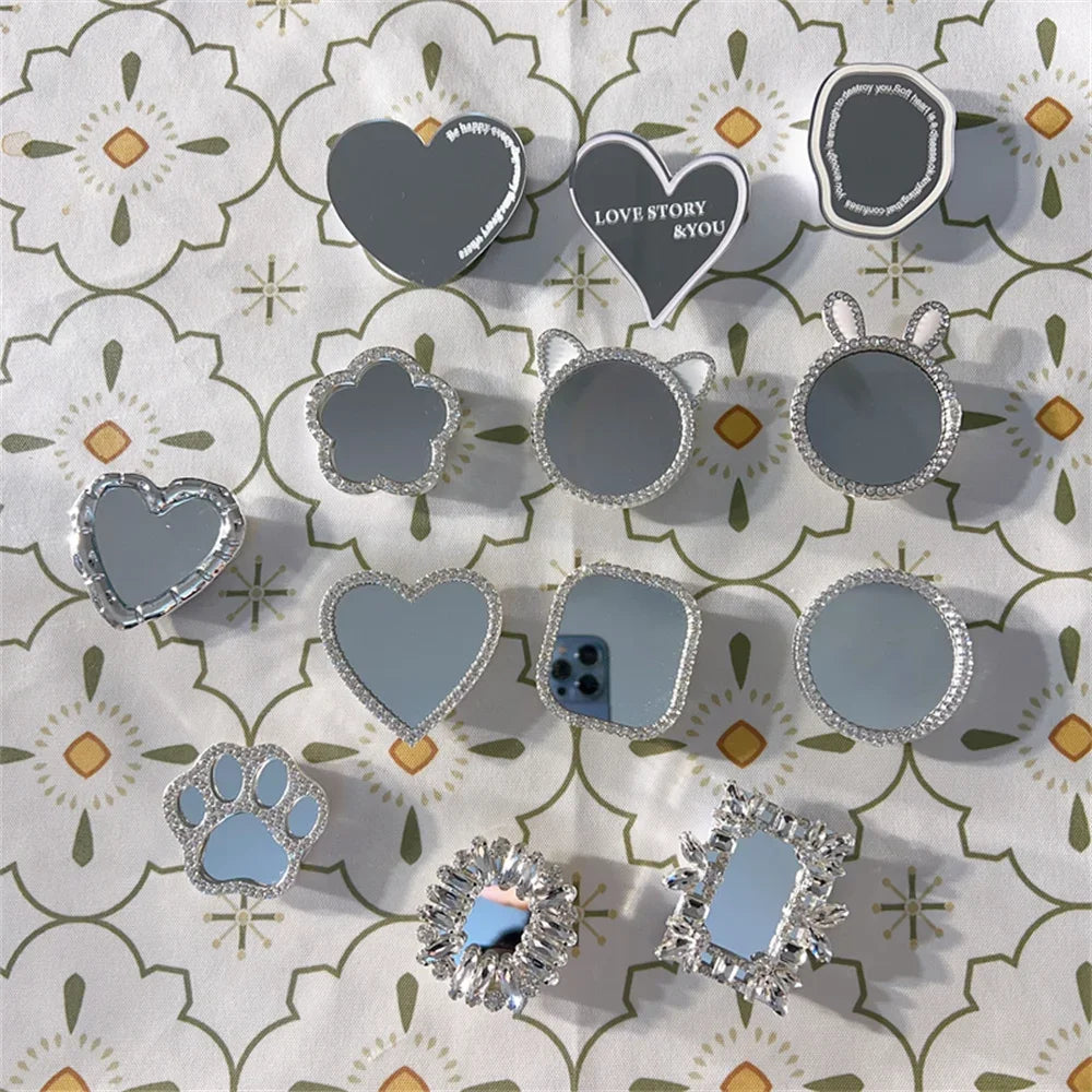 INS Korea 3D Diamond Mirror Griptok Bracket For iPhone 16 15 Lovely Macaron Universal Phone Holder Ring Support Stand Grip Tok