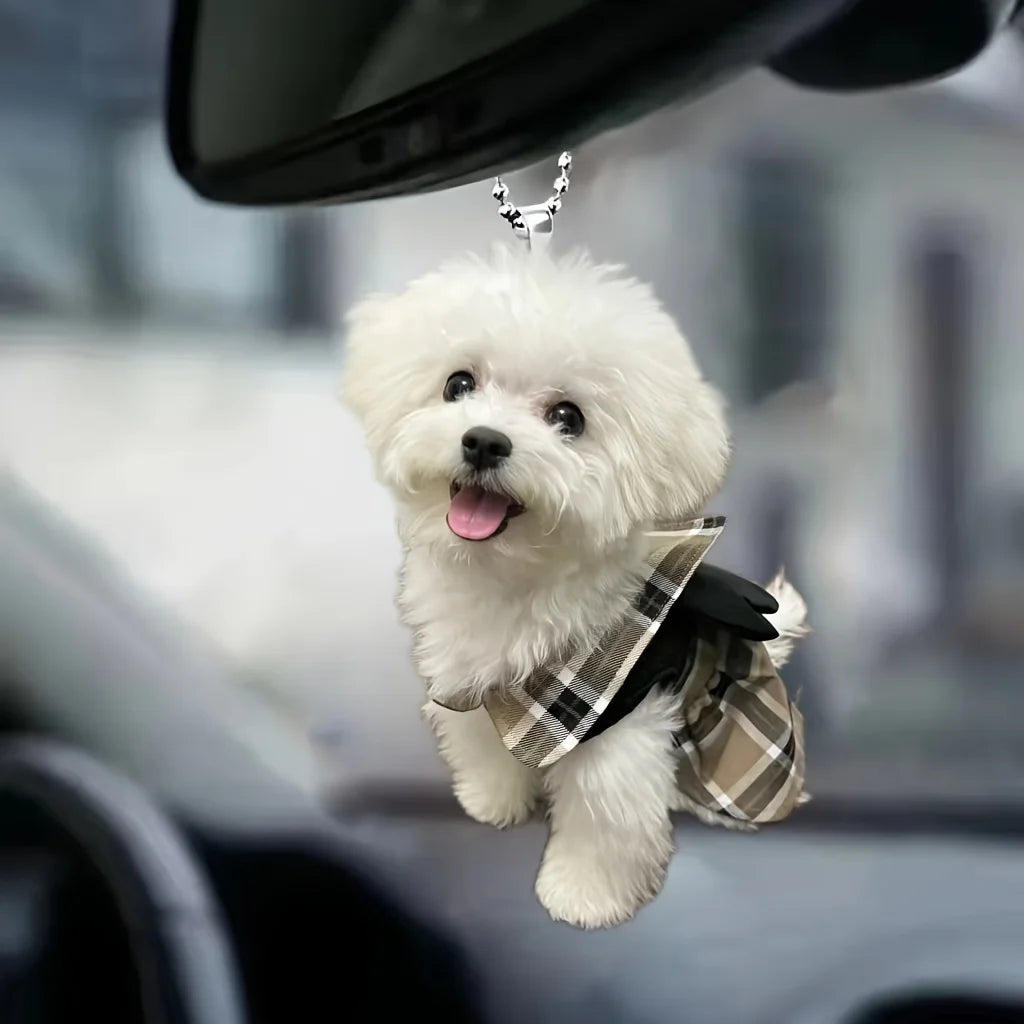 2D flat acrylic cute puppy holiday gift pendant cross-border car interior rearview mirror decoration pendant backpack pendant
