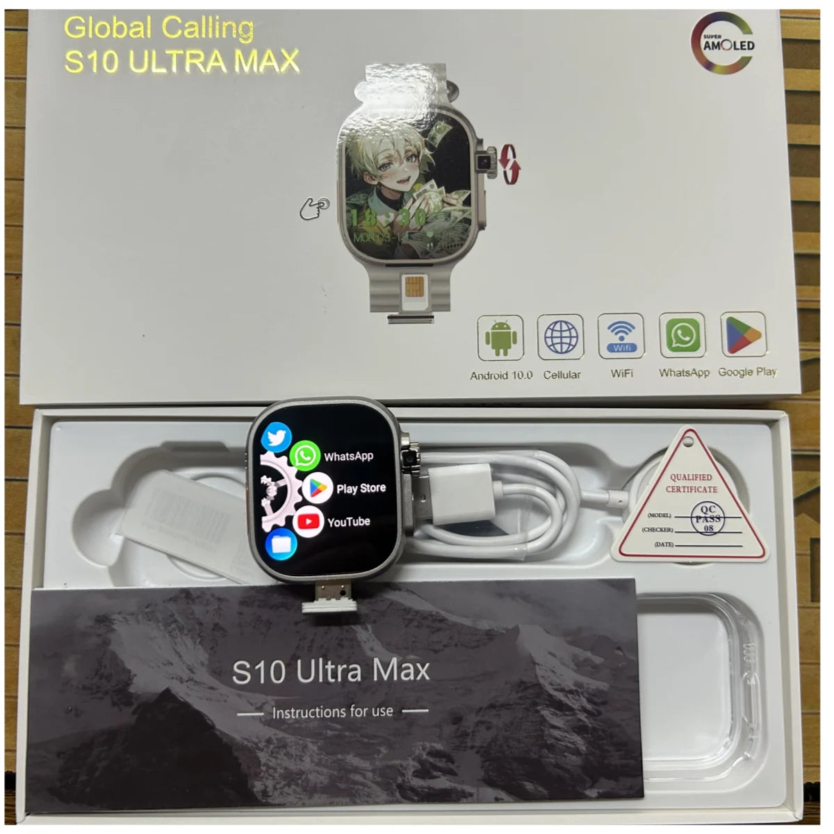 S10 Ultra MAX Smartwatch 2.29inch Amoled Android Smart Watch With 8MP Camera 1280Mah Battery NFC Compass GPS WIFI Global Calling