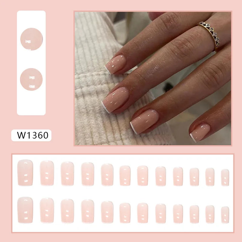 Mandarin Duck 24 Pcs Press on Nails Pink Gradient Fake Nails Glossy Artificial Finger Manicure Reusable False Nails