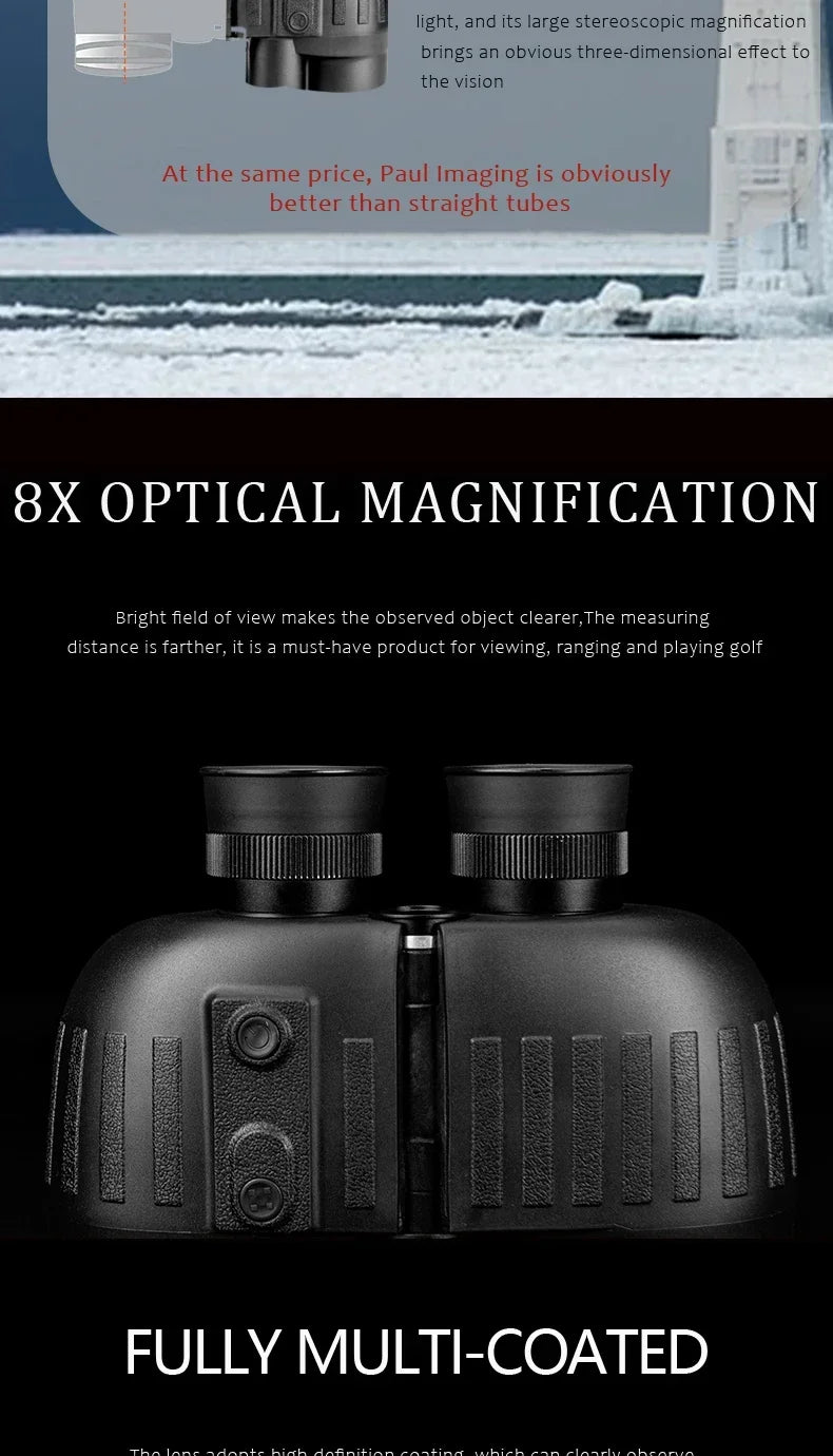 1500m Marine Binoculars for Adults 8x40 with Rangefinder and Compass IP65 Waterproof Marine UHD Binoculars Field of View 8°,