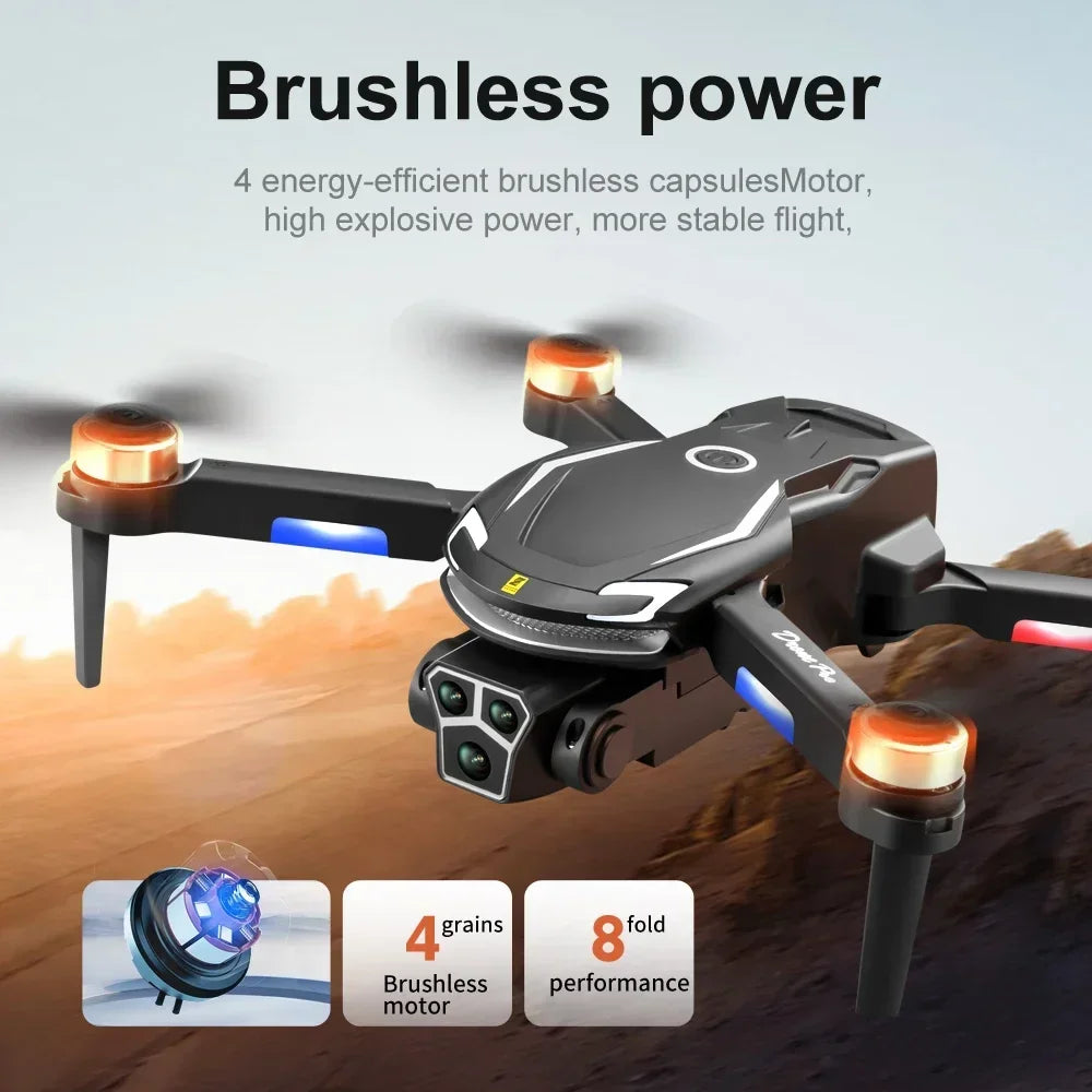 New V888 Brushless Drone 8K Professional HD Triple Camera Obstacle Avoidance No GPS Optical Flow Positioning RC Quadcopter Toys