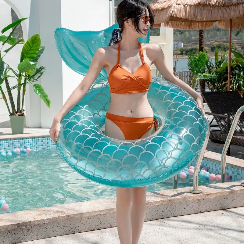 Rooxin Inflatable Swimming Ring Mermaid With Backrest Pool Floaters for Adult Teens Water Play Tube Swimming Mattress Pool Toys