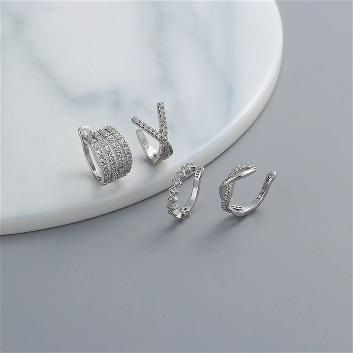 4Pcs/set Creative Silver Color Zirconia Clip on Earrings for Women Geometric Ear Cuff Without Piercing Girl Jewelry