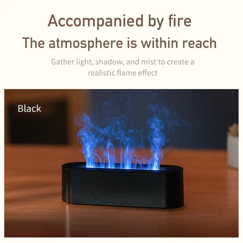 Essential Oil Aroma Diffuser Flame Air Humidifier Ultrasonic Cool Mist Difusor with RGB Realistic Fire Night Light