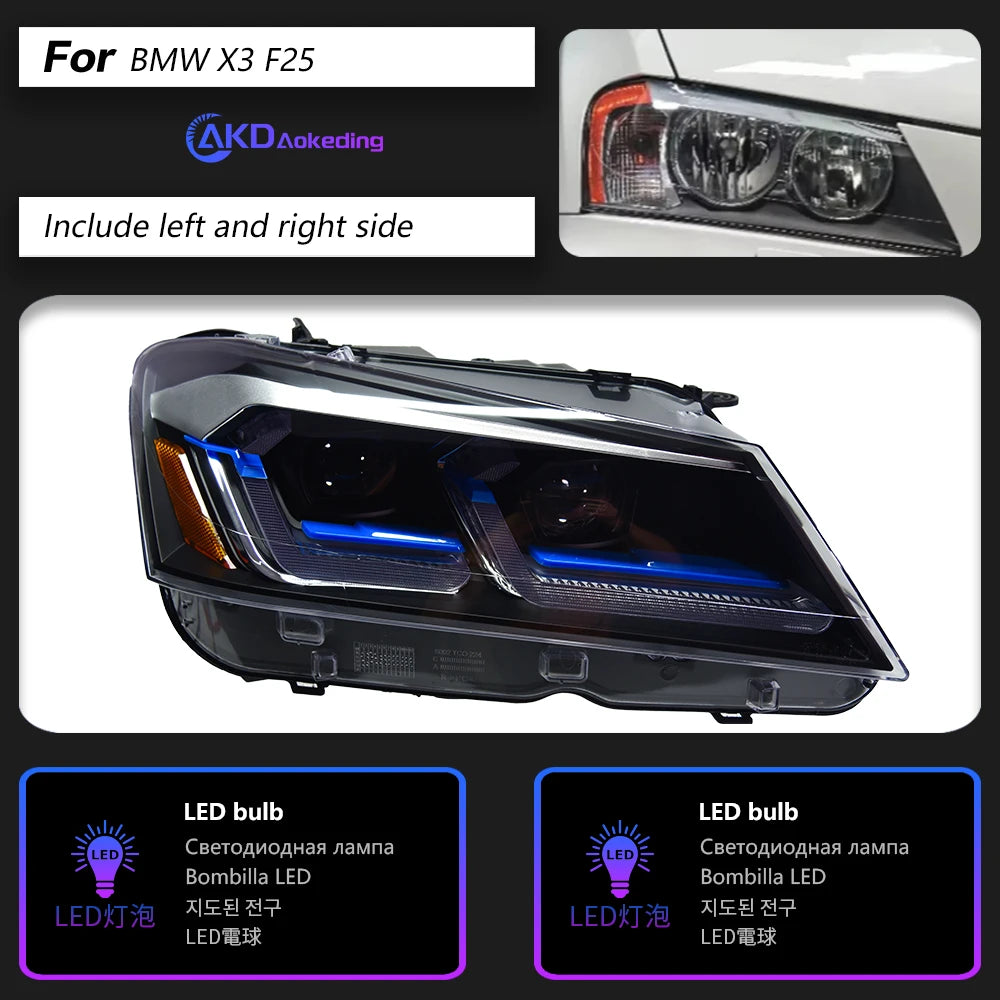AKD Head Lamp for BMW X3 F25  LED Headlight 2010-2013 Headlights X3 DRL Turn Signal High Beam Angel Eye Projector Lens