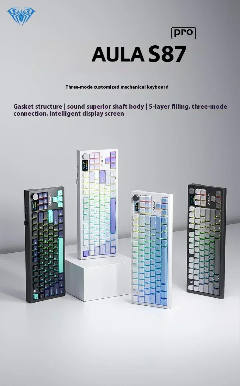 AULA S87Pro Gaming Mechanical Keyboard Wireless Bluetooth Keyboard Tri-mode RGB Hot Swappable Customized Games Accessories