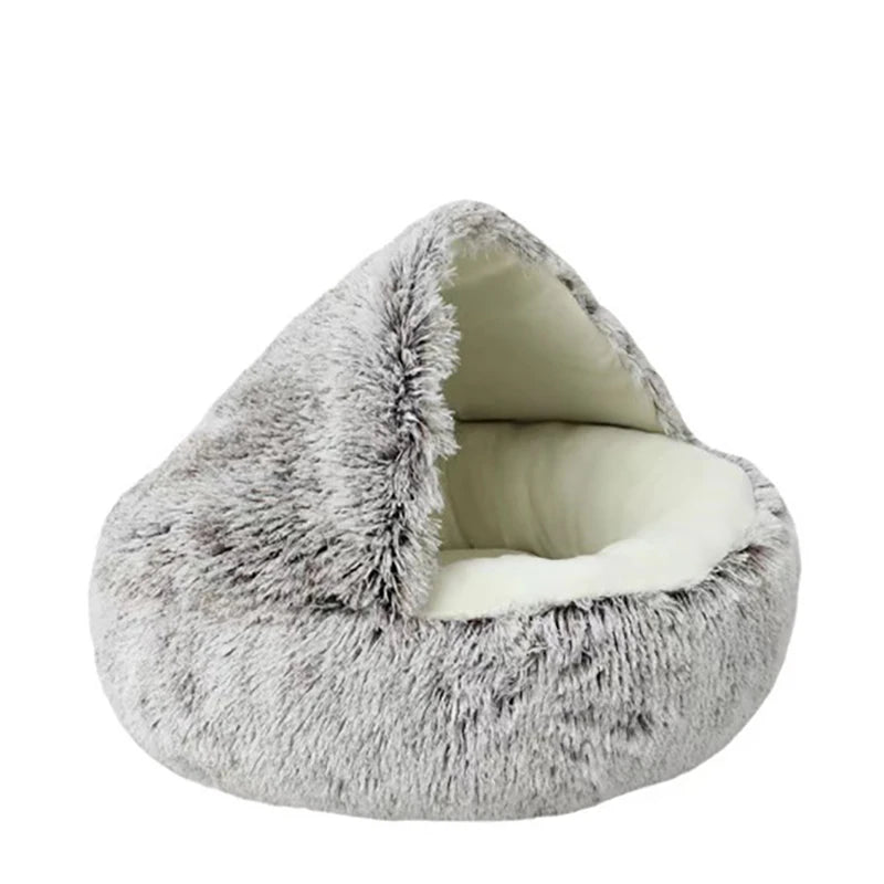 Cat Bed Round Plush Fluffy Hooded Cat Bed Cave,  S/M/L Cozy for Indoor Cats or Small Dog beds, Doughnut Calm Anti-nxiety Dog Bed