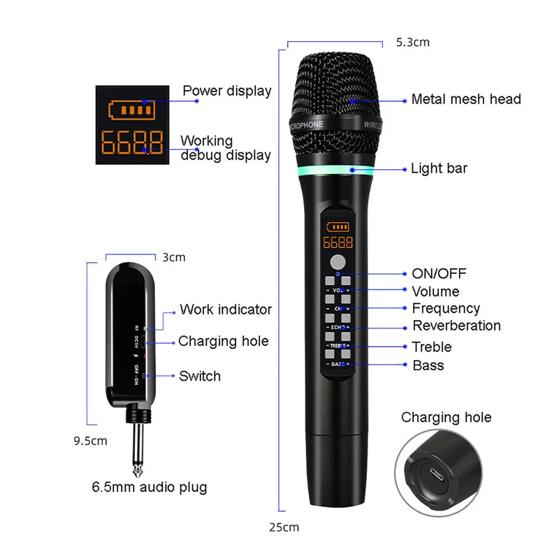 Professional UHF Wireless Microphone Handheld Bluetooth Karaoke Microphone Recording Studio Home Party Singing for Car Speaker