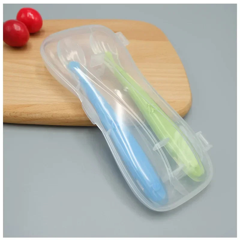 1/2Pcs Silicone Spoon Set Baby Learning to eat Training Spoon Baby Silicone Soft Spoon PP Plastic Box Children's Tableware Box