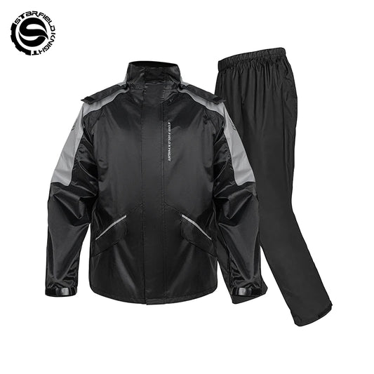 Star Field Knight Black-grey Motorcycle Raincoat Rainpants Suit Waterproof Inner Mesh Breathable Men Women Riding Gears 2Pcs/set