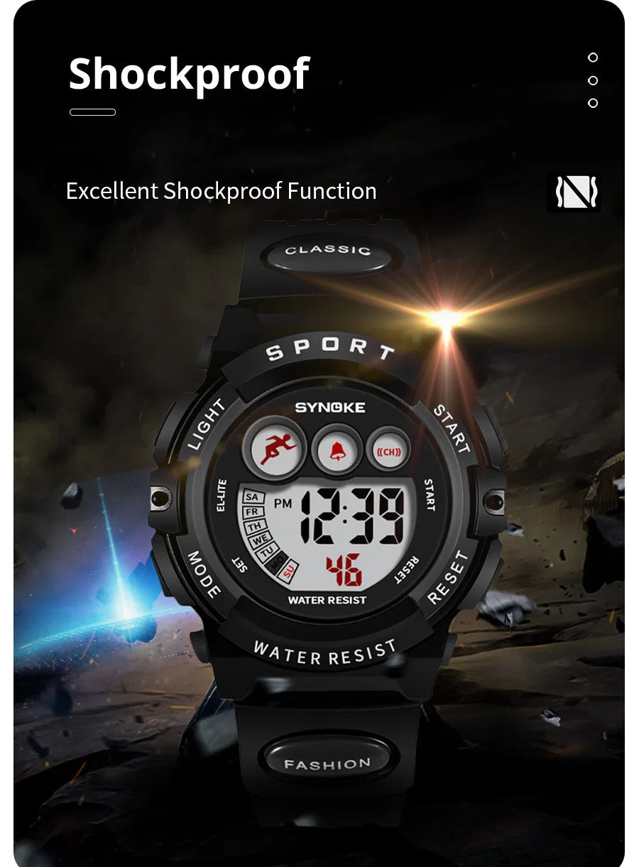 SYNOKE Student Sport Watches For Kids Colorful Electronic Watches Waterproof Clock Children Digital Watch For Boys Girls