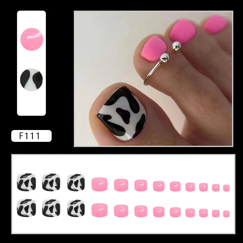 Flash Pile Drill Press on Nails Fake Nails Tips with Sticker False Toenail Design Butterfly Lovely Girl False Toenail