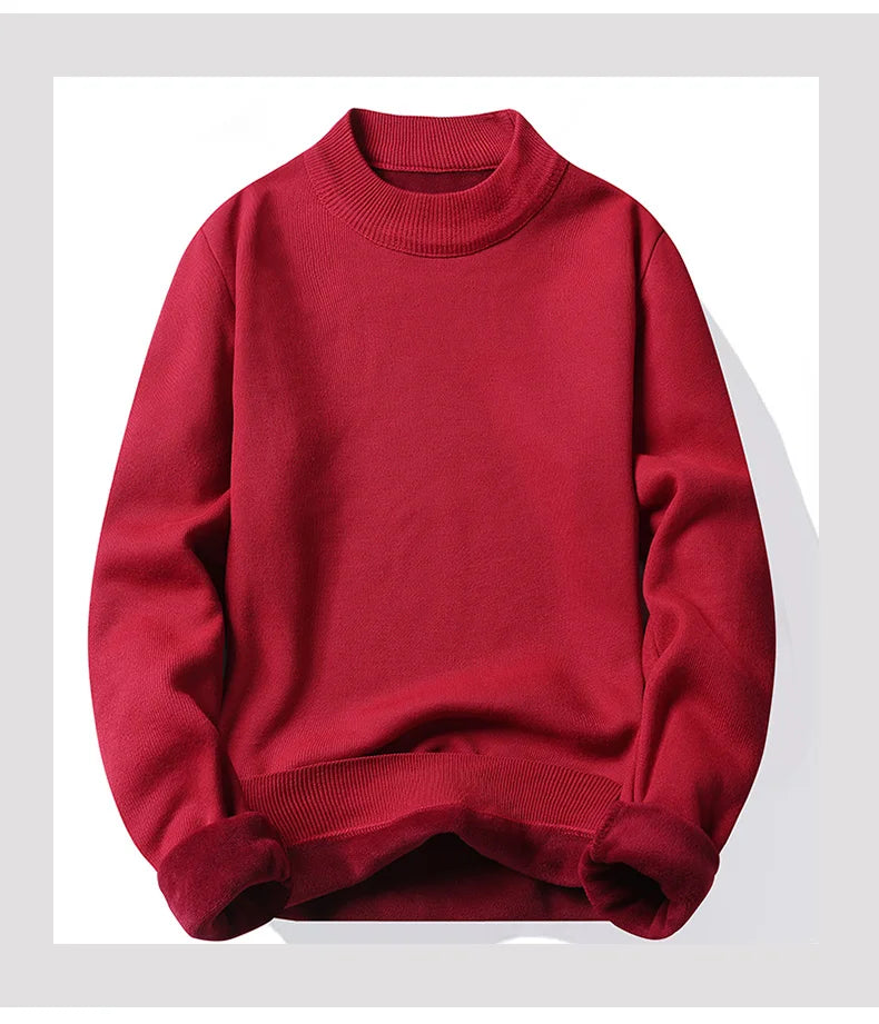 Men's Pullover Soft Sweater Winter Velvet Shirts Brand Clothing Knitted Fleece Warm Cold Blouse Slim Fit Bottom Shirts