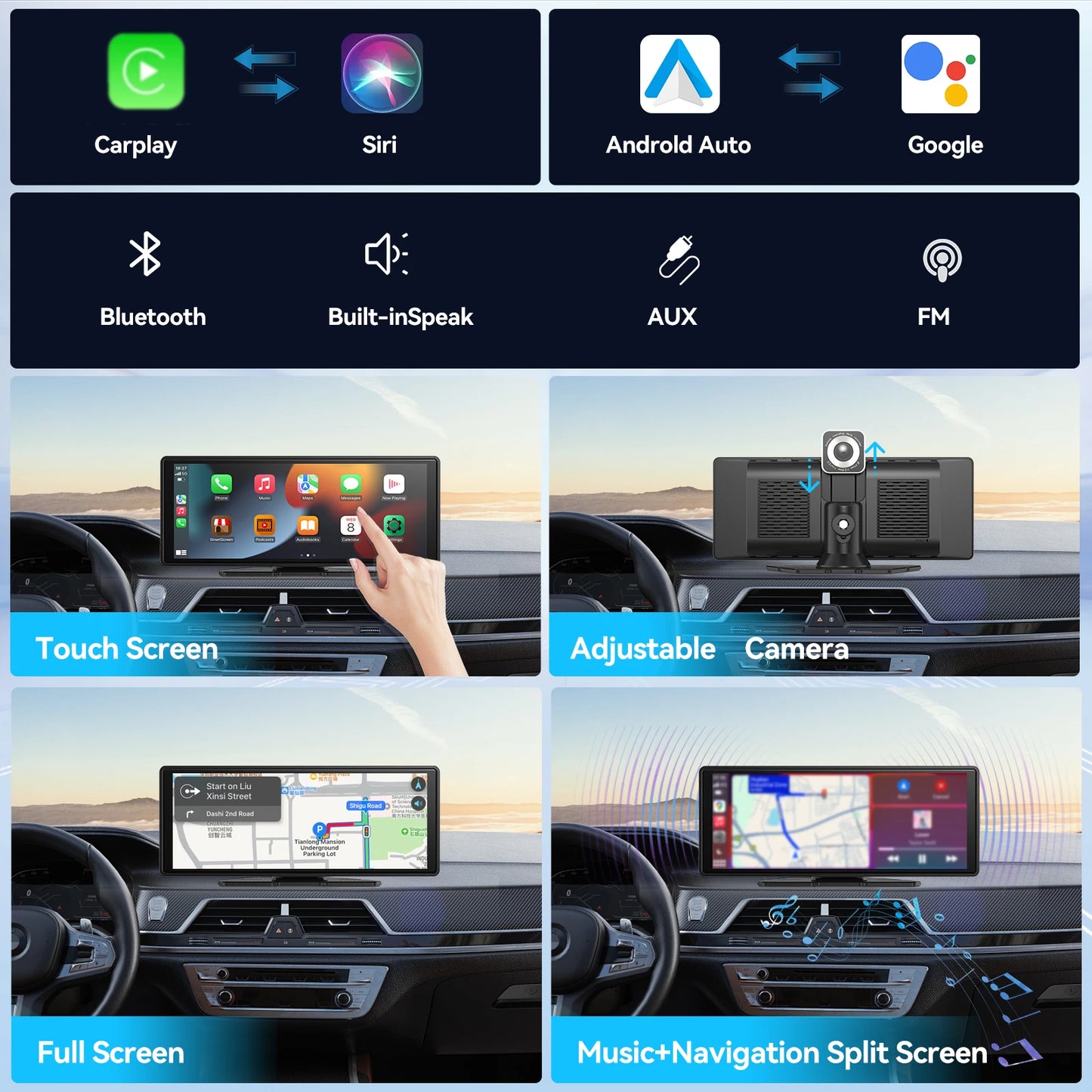 Universal Portable Carplay for Car Screen, Car Radio Multimedia WIFI Video Player Wireless Carplay Screen for Apple Or Android