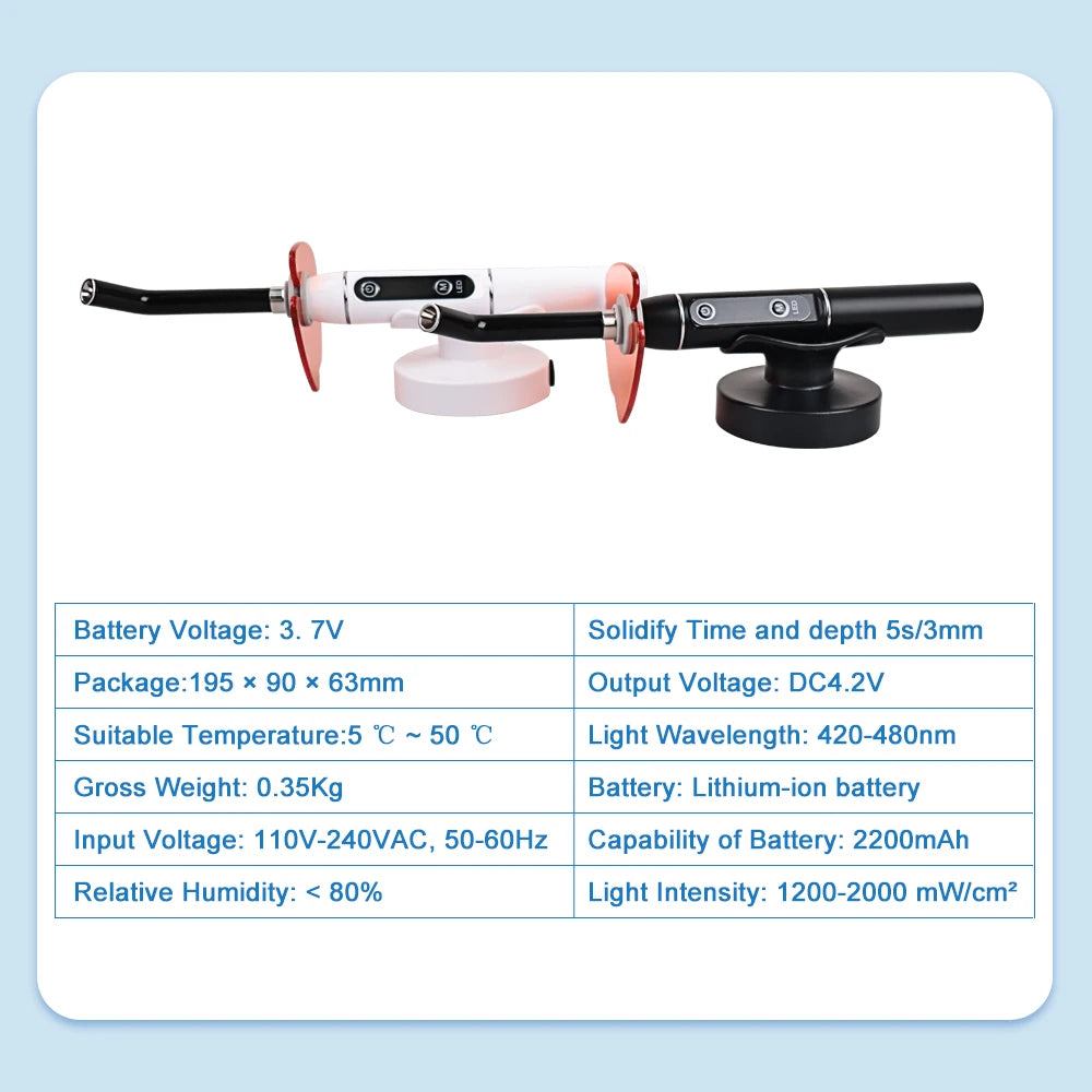 ELIJAH Cordless LED Curing Light Photopolymerizer 1200-2000 MW/cm Wireless Dental Resin Cure Device Dentistry Instrument