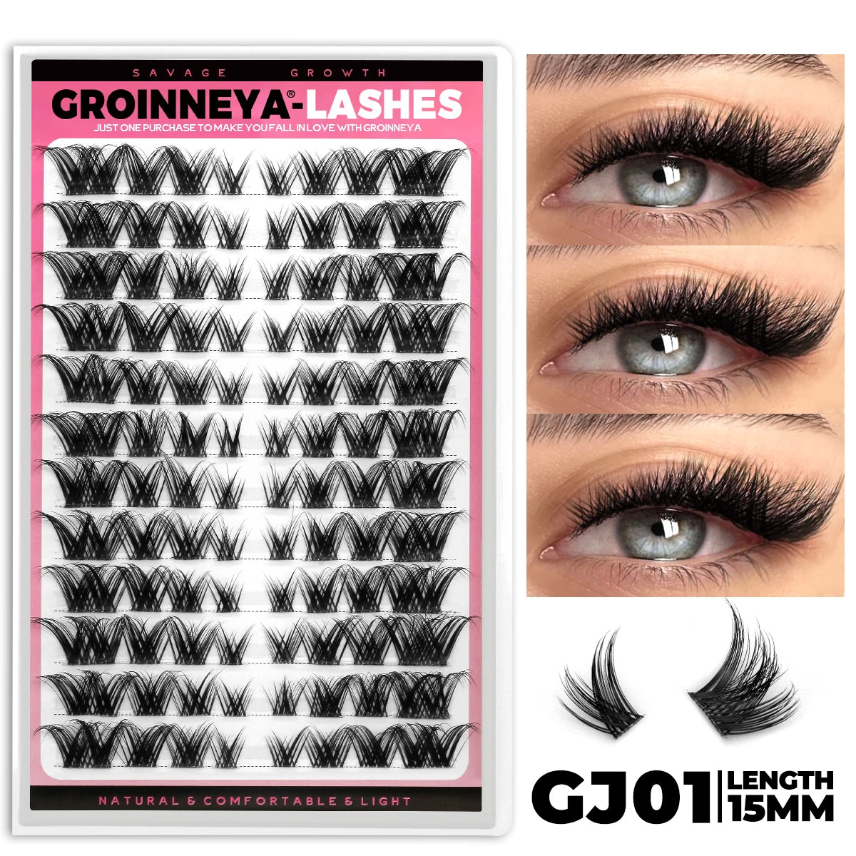 GROINNEYA Cluster Lashes Mixed Tray Faux Mink Lash Individual Eyelash Extension DIY Lashes Clusters Extensions at Home