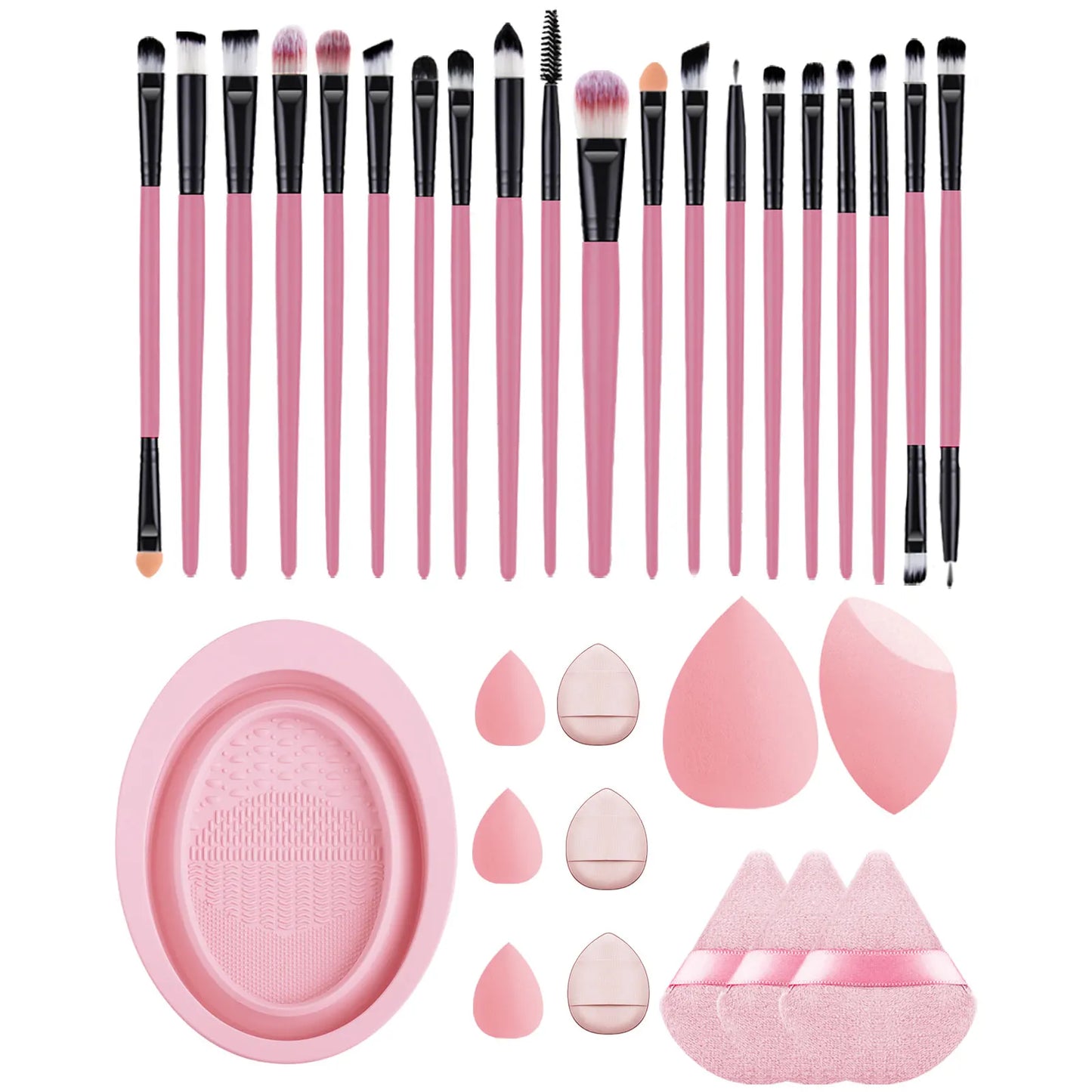 32pcs Makeup Beauty Tool Set &1pc Oval Washing Bowl & 5pcs  Beauty Egg & 3pcs Scalloped Powder Puff 3pcs Thumb Air Cushion