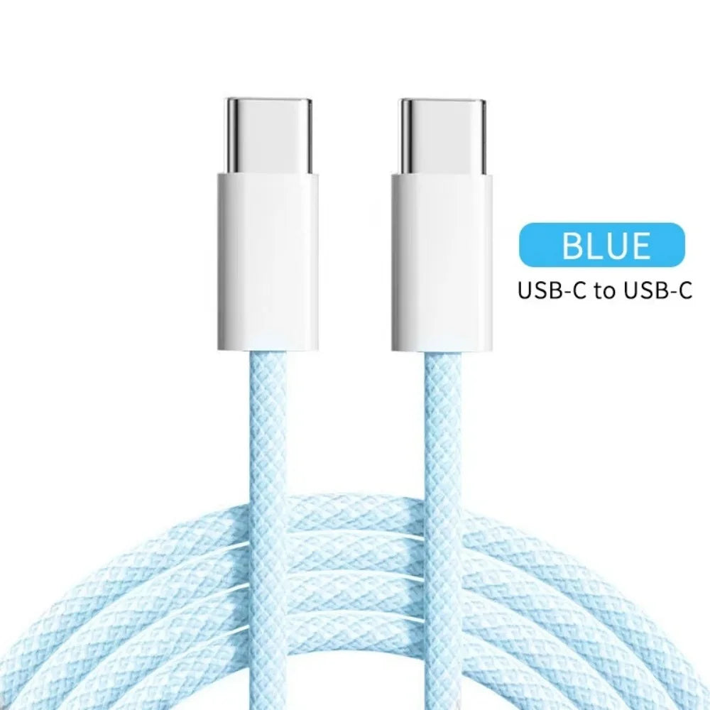USB C to Type C Cable PD 65W Fast Charging Nylon Braided Data Cord For iPhone 16 15 Pro Samsung Type C Quick Charge Phone Cable