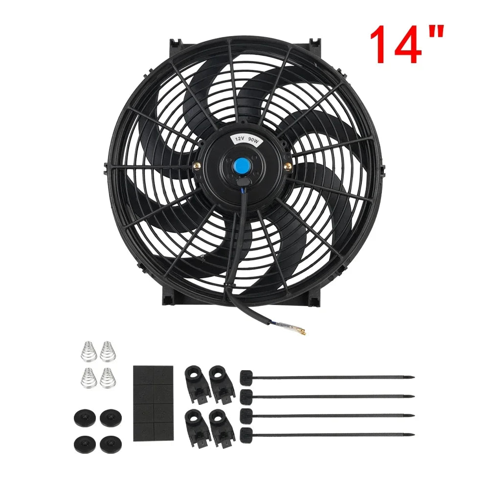 Universal 7/9/10/12/14/16 Inch 12V 80W 2100RPM Car Air Conditioning Cooling Fan Blade Cool Mounting Kit CF-1001 Black CF-1001