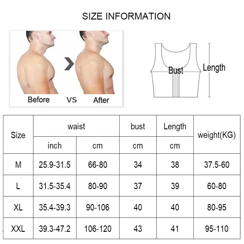 Men's Chest Vest Sweat Chest Bandage Tight-fitting Underwear Body Shaper Corset Support Belt Chest Compression Correct Posture