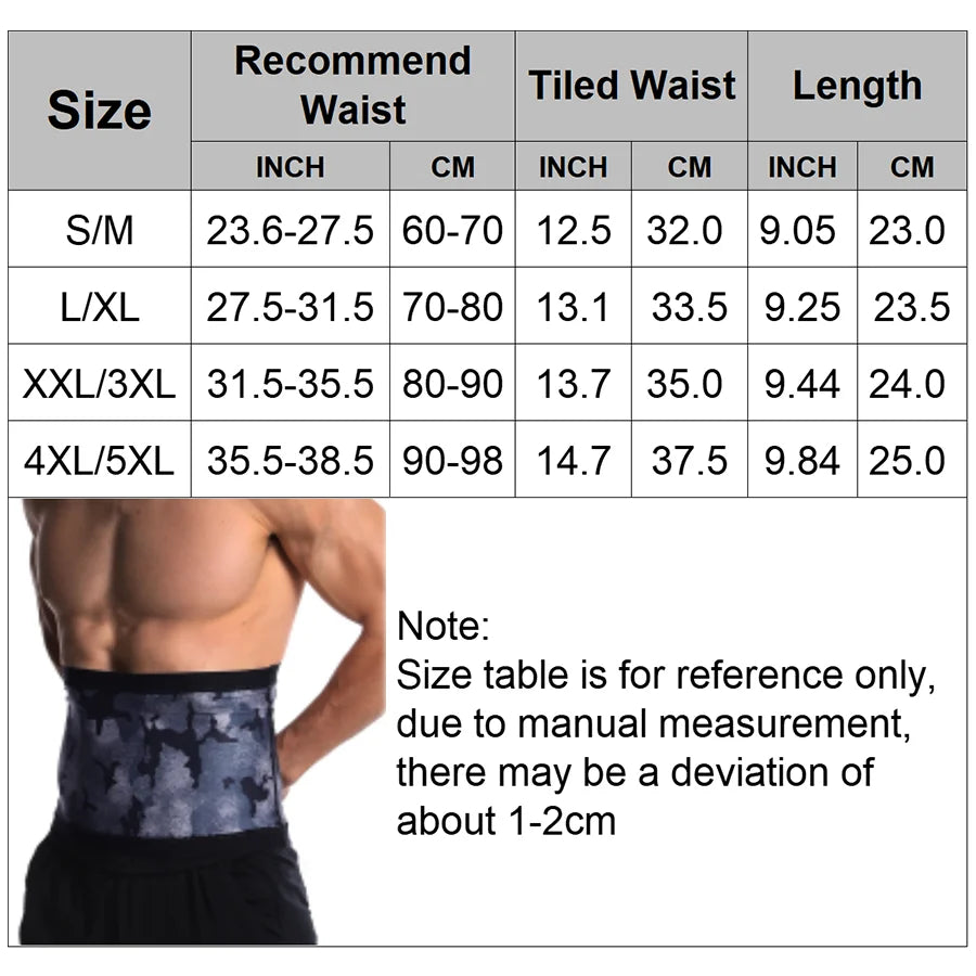 Men Modeling Strap Reductive Belt Sport Abdomen Weight Loss Shapers Waist Trainer Camouflage ion coating Sauna Sweat Girdle